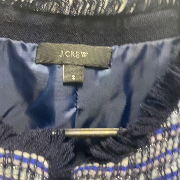 J.Crew Tweed Jacket S Blue & White Fringed Edge - Picture 6 of 11
